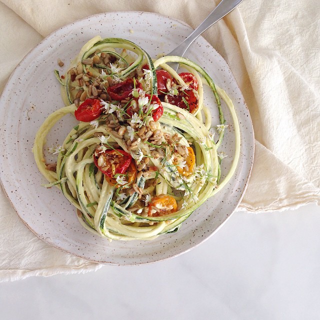 Recipe for Zucchini Noodles with Avocado Tahini Sauce from  Julie's Kitchen www.julieskitchen.me