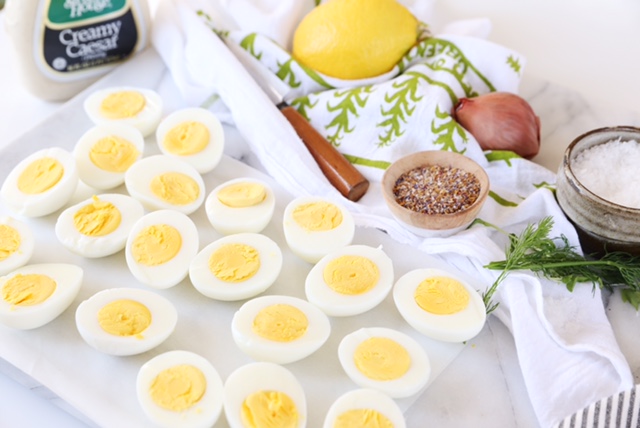 Recipe for Caesar deviled eggs from Julie's Kitchen http://julieskitchen.me/recipe-caesar-deviled-eggs/