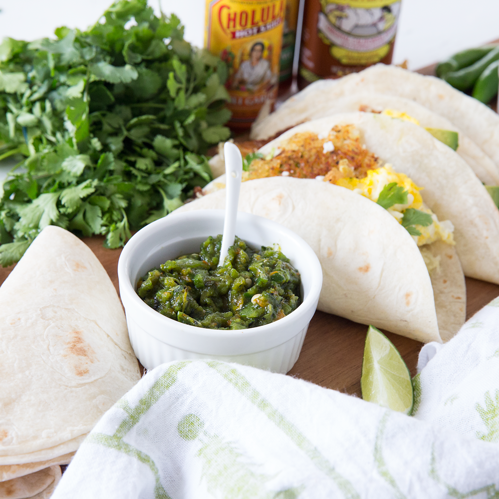 breakfast tacos with green chile sauce by @julieskitchen 