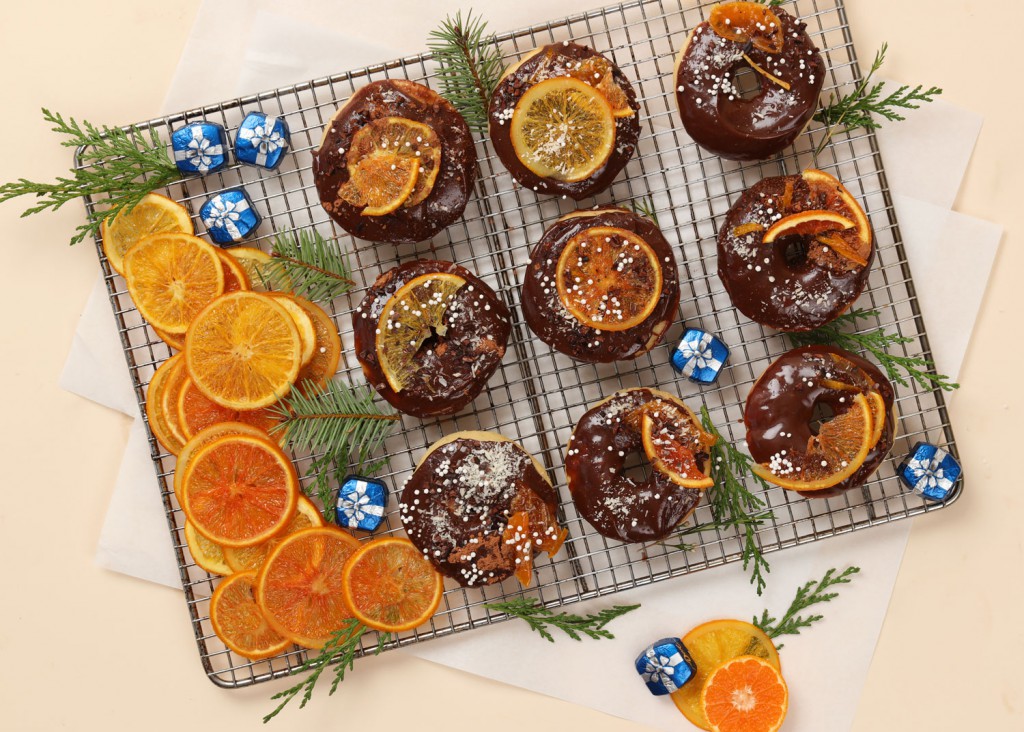 @julieskitchen Baked Donuts with Chocolate Glaze and Candied Citrus